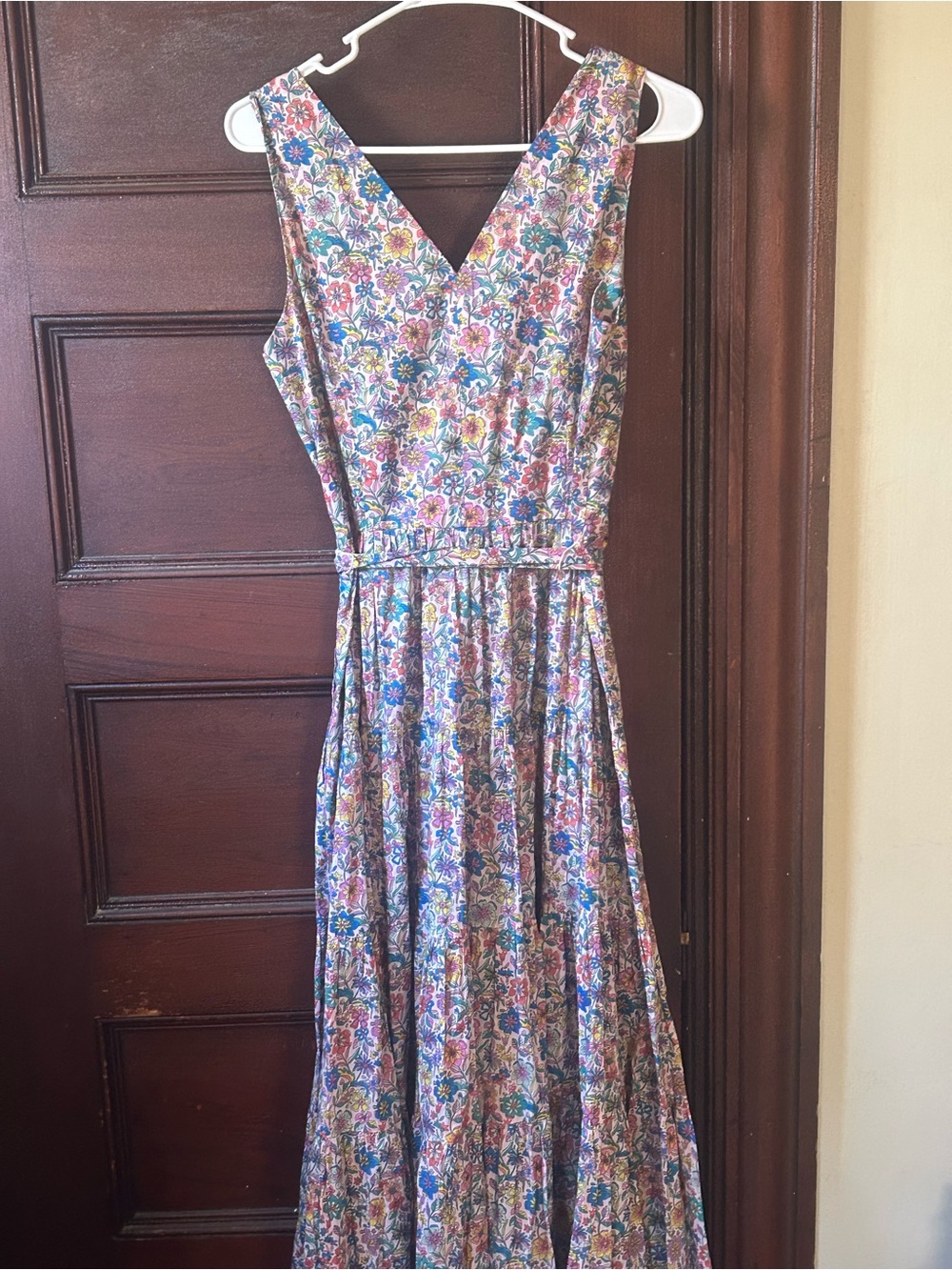 Boden Floral Tiered Maxi Dress Tie Waist Sleeveless Cottagecore Boho US Size 8 - Picture 5 of 7